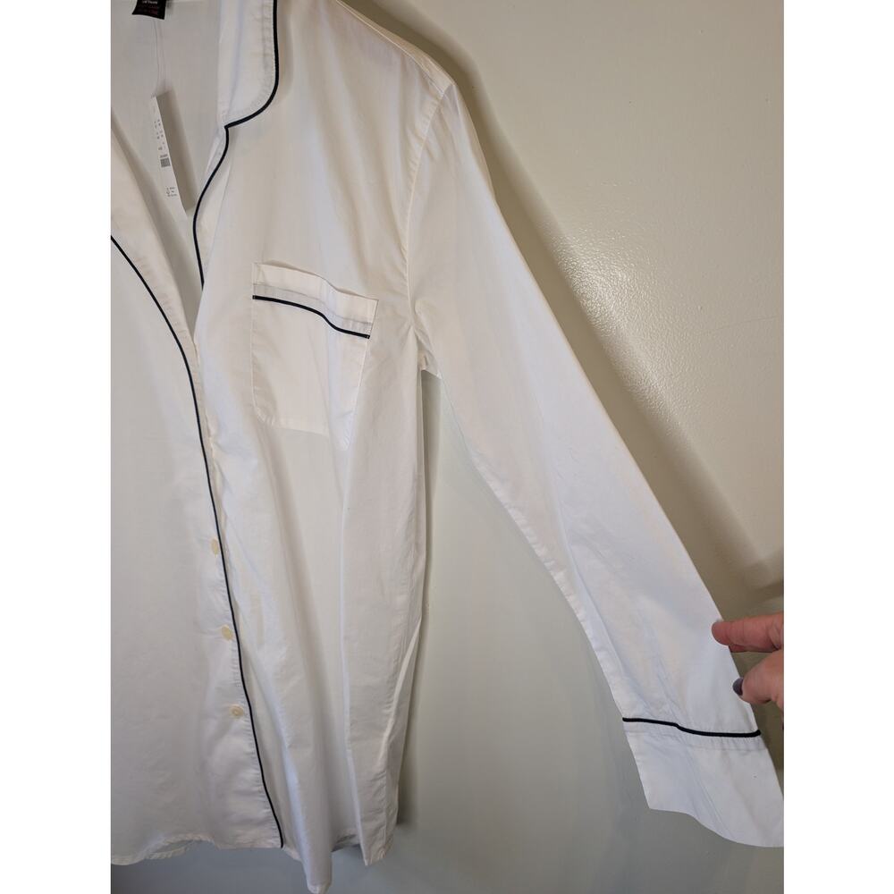 J.Crew Re-Imagined White Navy Piping End-on-End Sleep Shirt Nightgown NWT Small - Picture 5 of 10